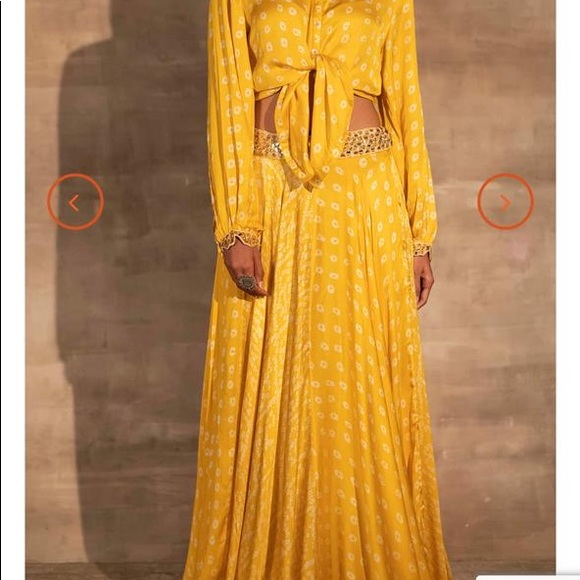 Yellow mirror work shirt and lehenga printed - Picture 2 of 4